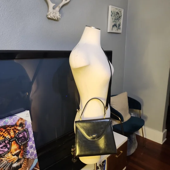 Bally Vtg. Black Leather 2way Bag Top Handle Crossbody Structured Bag - Picture 12 of 15